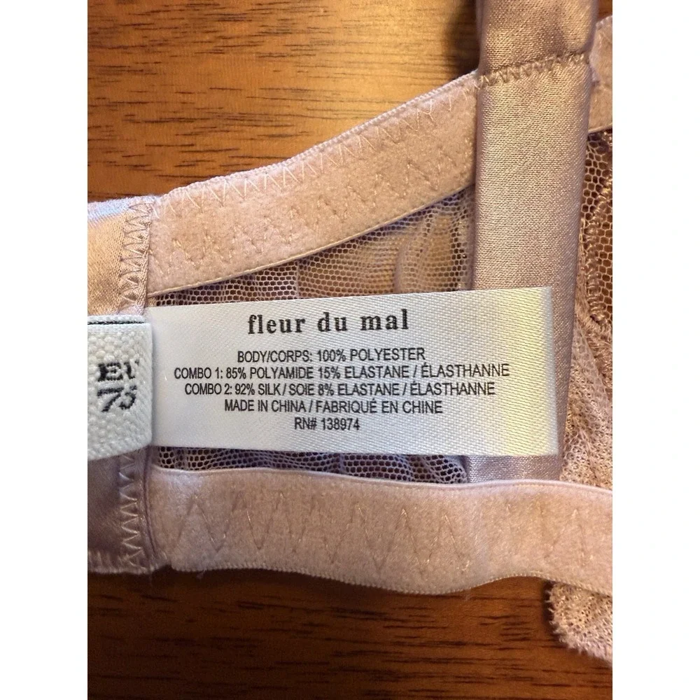 Fleur du Mal Lily Embroidered Underwire Bra Sz 34G Pink Lavender Tulle Satin NWT